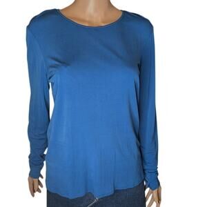 Eileen Fisher Blue Silk Jersey Long Sleeve Top Size M Minimalist Luxe Old Money